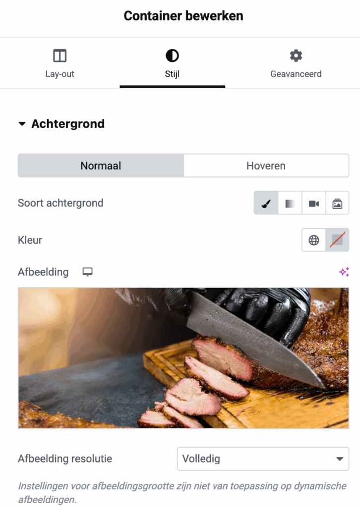 Achtergrondafbeelding aanpassen in Elementor