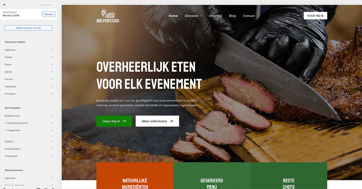 Blocksy customizer instellingen