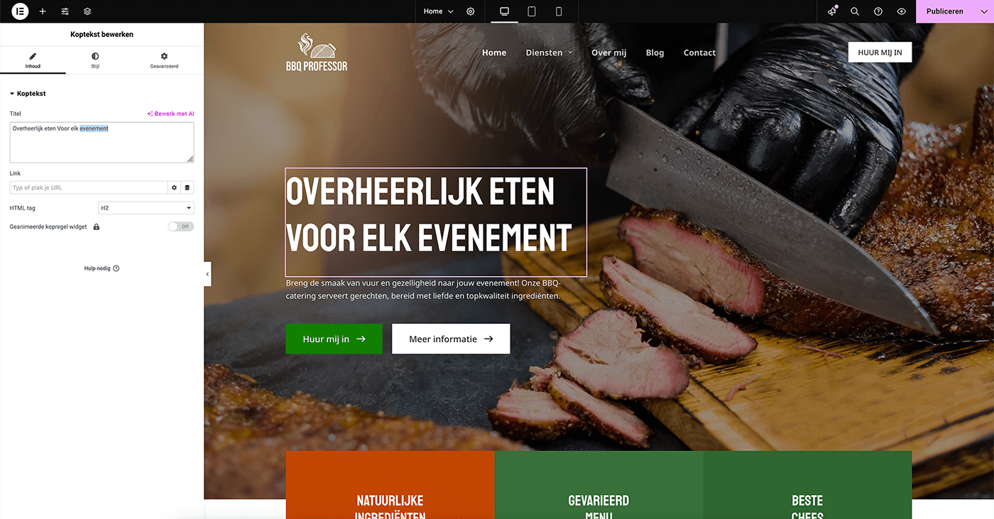 Titel tekst aanpassen in de editor van Elementor