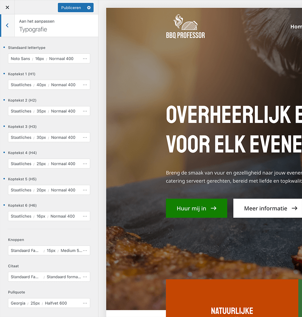 Typografie instellingen in Blocksy