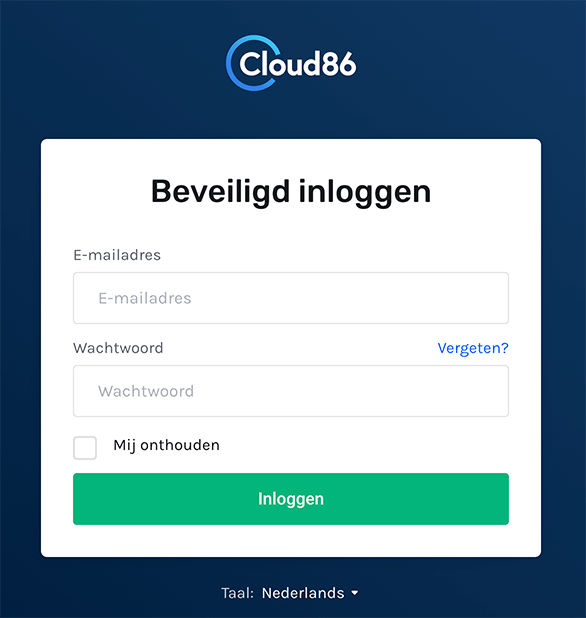 Inloggen op je Cloud86 account