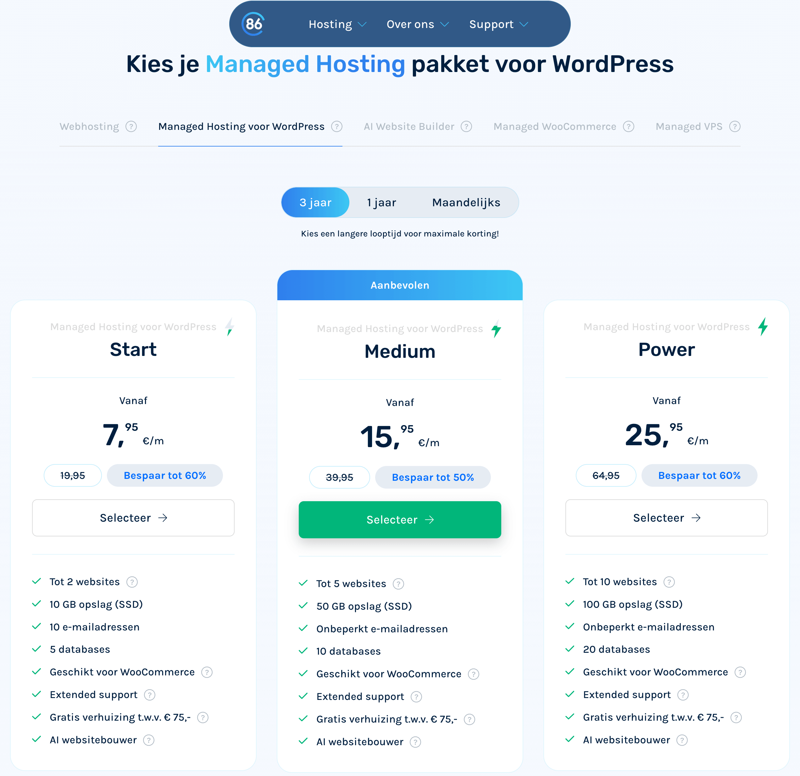Clous86 managed WordPress hosting pakketten