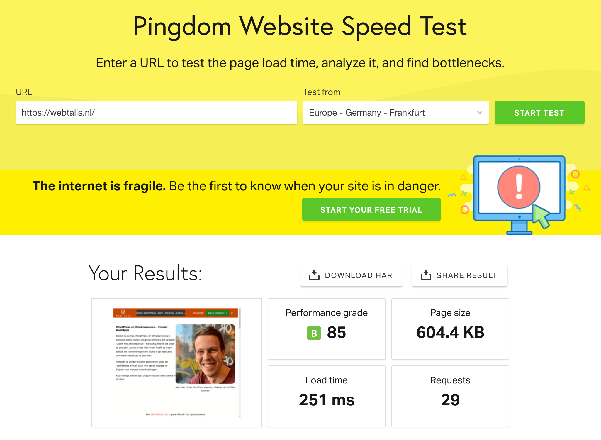 Pingdom snelheidstest Cloud86